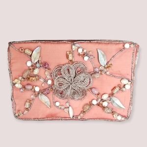 Mary Francis Designer Apricot Silk Beaded Shoulder Handbag